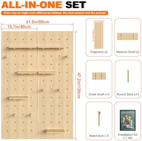 AMSXNOO Modular Wood Peg Board Wall Organizer Kits, 31.5X47.2IN/80X120CM - Image 2