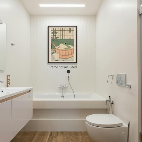 Japanese Frog in a Bathtub Wall Art Sage Green Relaxing Bathroom Posters Fun - Image 3