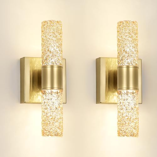2 Pack Gold LED Wall Sconces, 10W 3000K Warm White Hardwired Wall Mounted Light by Ditoon