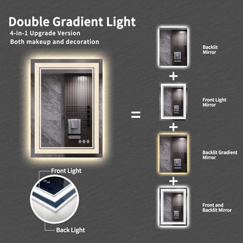 LED Mirror, 20x28 Inch Gradient Front and Backlit LED Bathroom Mirror, 3 Colors - Image 4