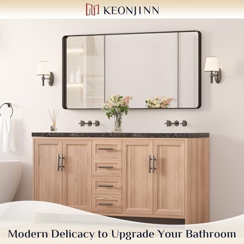 Keonjinn 48 x 24 Inch Black Bathroom Mirror, Tempered Glass Vanity Mirror - Image 2