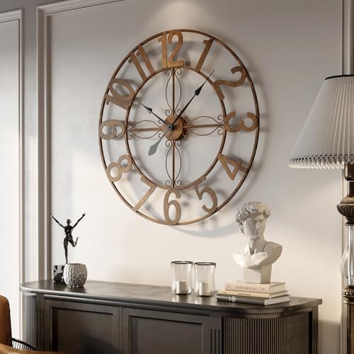 Cuspin 36 Inch Large Wall Clock Bronze Rustic Metal Decorative Clock by Cuspin