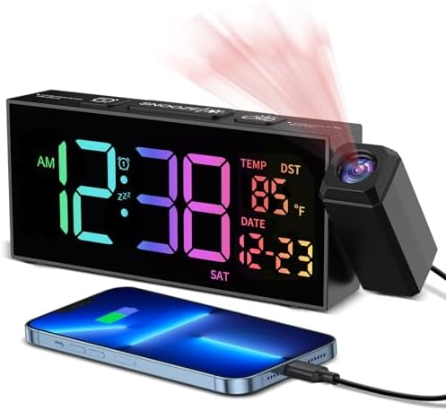 Netzu Projection Clock for Bedroom Ceiling, Alarm Clocks RGB by Netzu