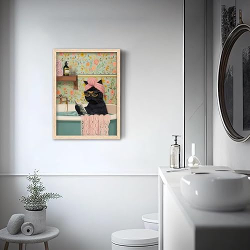 ICHZUMW Framed Funny Black Cat in Bathtub Canvas Bathroom Wall Art 12x16 In - Image 4