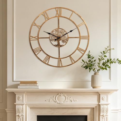 48in Large Silent Wall Clock, Easy Assembly Roman Numeral Bronze by WallClockDecor