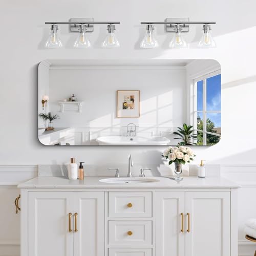 CILIBER Frameless Mirror, 24x48 Inch Rectangle Bathroom Mirror Rounded Corner - Image 5