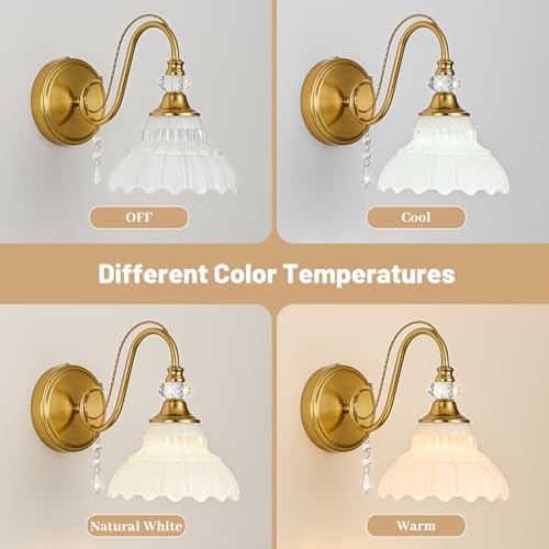 1 Piece Vintage Wall Sconce, 1-Light Brushed Gold Finish Wall Sconce - Image 3