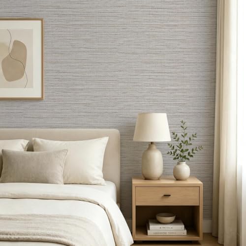 Beige Grasscloth Peel and Stick Wallpaper Textured 17.3in x 393.7in - Image 4