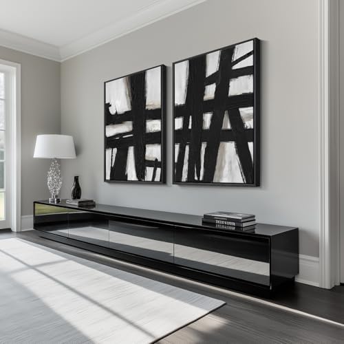 Large Framed Black White Abstract Wall Art - Image 2