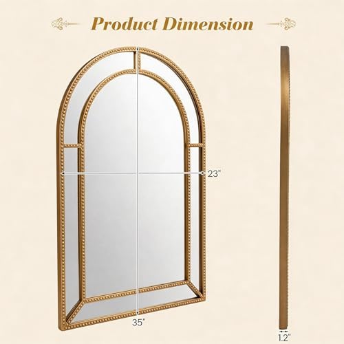 Tangkula 35" x 23" Gold Arched Wall Mirror, Decorative Mirror - Image 4