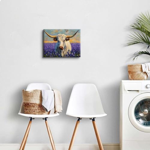 Purple Lavender Wall Art Highland Cow Wall Decor Abstract Nature Texas Longhorn - Image 2