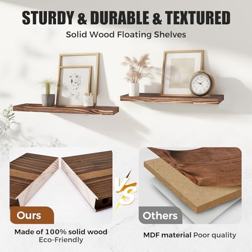 16x5.8x0.8in Floating Wall Shelves Rustic Solid Wood 2-Pack - Image 4