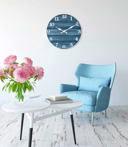 XFM Blue Farmhouse Wooden Wall Clock 14 Inch Silent - Image 5