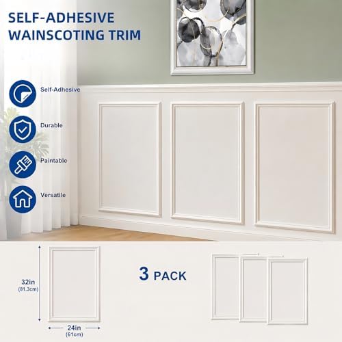 3 Set Peel and Stick Wall Molding Kit, Pre Cut Wainscoting Panels - Image 6