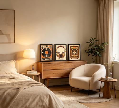 Framed Vintage Music Equipment Canvas Wall Art Set of 3, Retro Turntable - Image 3
