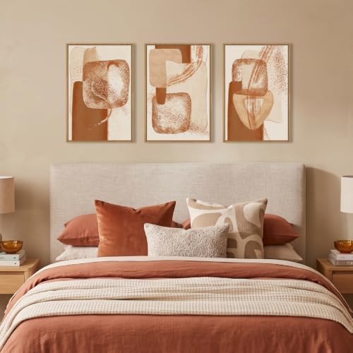 Neutral Orange Abstract Framed Canvas Wall Art Set-16"x24"x3 - Image 4