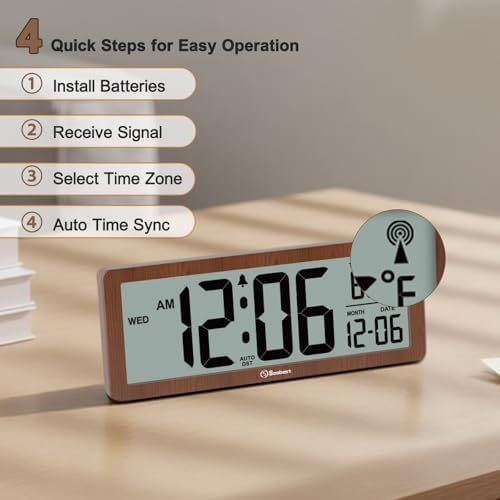 Soobest 8.5" Small Atomic Clock, Self-Setting Time & Date Battery Operated - Image 3