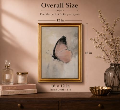 Gold Framed 3D Textured Wall Art, Vintage Pink Butterfly Canvas Prints - Image 4
