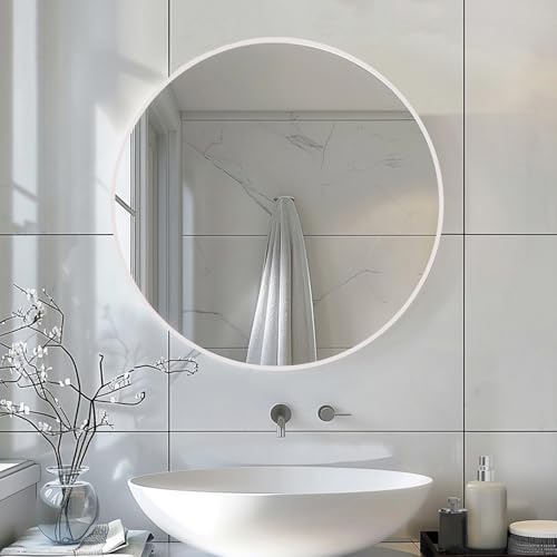 Sunniry Circle Mirror 26 inch, Matte White Metal Frame - Image 4