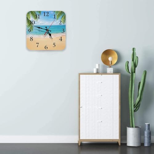 Britimes Square Wall Clock Silent Non-Ticking 12", Beach Palm - Image 3