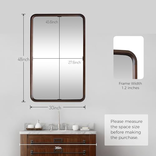 Bathroom Mirror for Wall, Wood Rectangle 30 x 48 inch Hanging Vanity Mirrors - Image 7