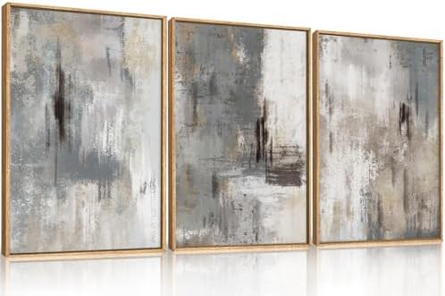 Aryroi Abstract Neutral Gray Beige Framed Canvas Wall Art Set- 24"x36"x3 - Image 5