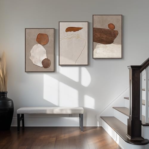 Framed Modern Rustic Neutral Abstract Wall Art, 3 Piece Set, Each 16x24 In - Image 5