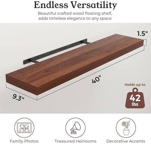 40" Walnut Floating Shelves Wood Wall Shelf, Walnut Color - Image 2