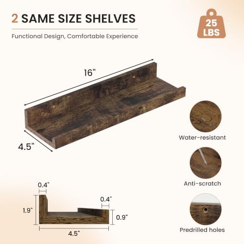 Dreamland Picture Ledge Shelf for Wall, Floating Shelves Set of 4, 16 inch Long - Image 3