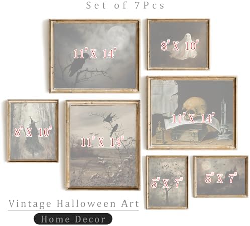 uniro 7Pcs Halloween Dark Retro Wall Art Prints, Gothic Aesthetic Paper Posters - Image 3