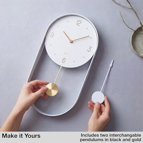 Driini Modern Pendulum Wall Clock – Small Vertical Design in White and Gold - Image 2