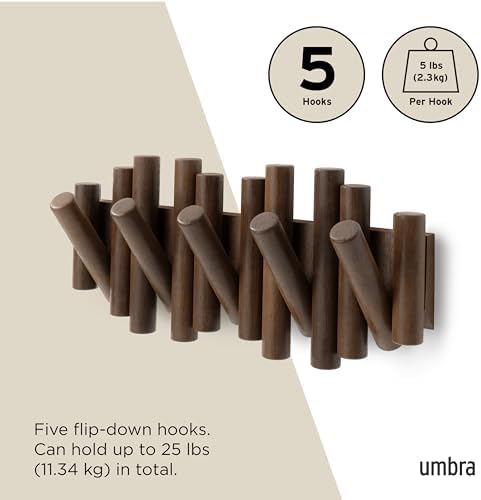 Umbra Picket Coat Rack, Wall Mount 5 Flip-Down Coat Hooks - Image 5