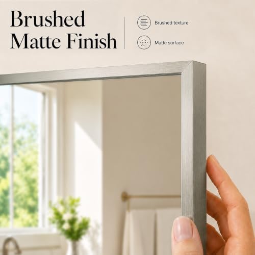 40"x30" Brushed Nickel Framed Rectangle Bathroom Vanity Wall Mirror - Image 2