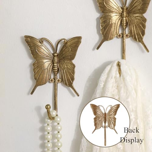 SOFFEE DESIGN 2PCS Gold Butterfly Metal Hooks, Garden Theme Key Holders - Image 5