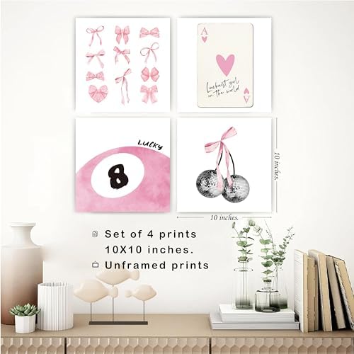 okaxscm Pink Coquette Trendy Preppy Wall Art Prints Set of 4, Coquette Room - Image 3