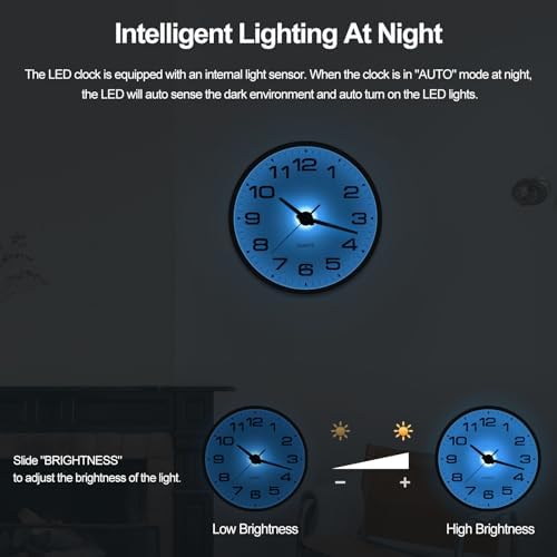 JoFomp Lighted Wall Clocks Battery Operated, 12 Inch Wall Clock - Image 4