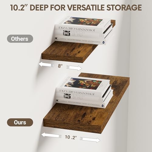 Vivelove 10 in Deep Floating Shelves 16” Set of 2, Rustic Brown - Image 4