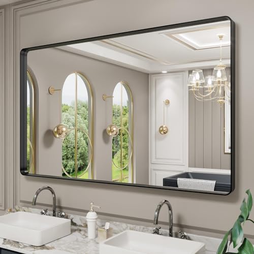 LOAAO 60X30 Inch Black Bathroom Mirror Metal Framed by LOAAO