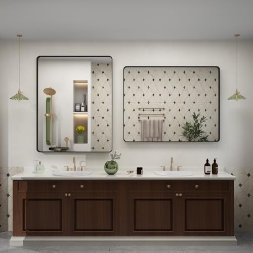 50x40 Inch Black Metal Framed Bathroom Mirror - Image 5
