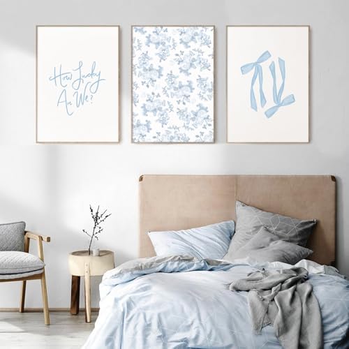 Baccone Blue Bow Wall Art Floral Canvas Wall Decor Coquette Flower Wall Art - Image 5