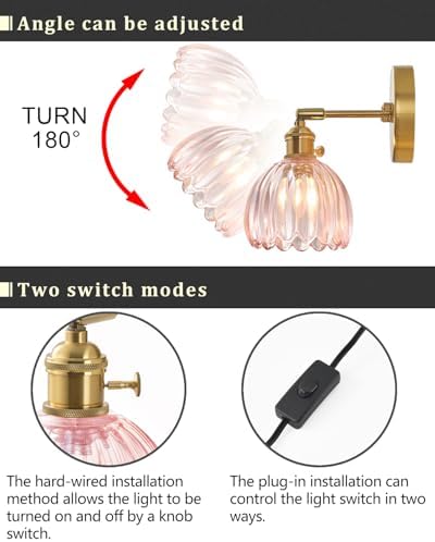 Plug in and Hardwired Wall Sconces, Luxury Vintage Tulip Crystal Glass Shade - Image 5