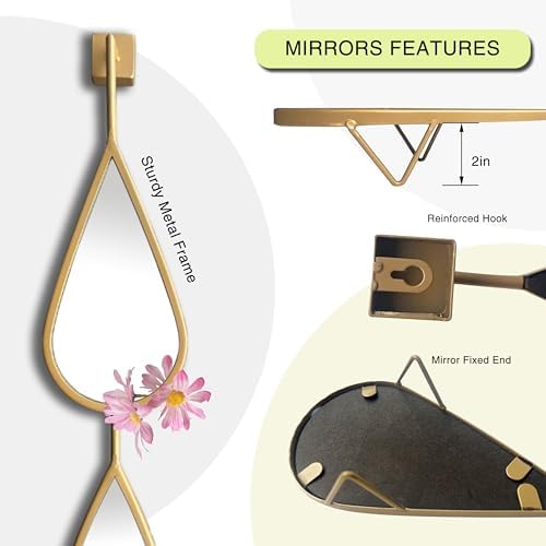 BAODANFU Wall Mirror Decorative Mirrors Mounted Decor Tear Drop Shape Gold - Image 3