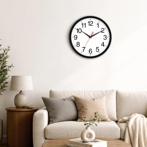 Rohioue Wall Clock Analog 12 Inch Black Battery Operated Silent Clock - Image 5