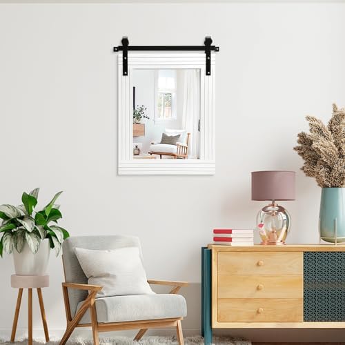 AAZZKANG White Wood Framed Mirror Rectangle Farmhouse Wall Mirror Decor - Image 6
