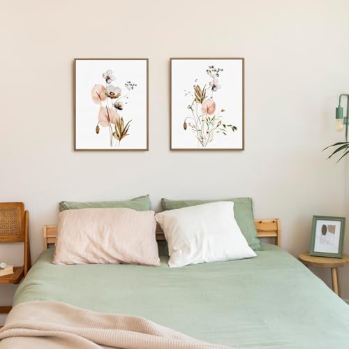 Watercolor Botanical Picture Pink Beige Flower Canvas Wall Art, 11x14 Inch - Image 7