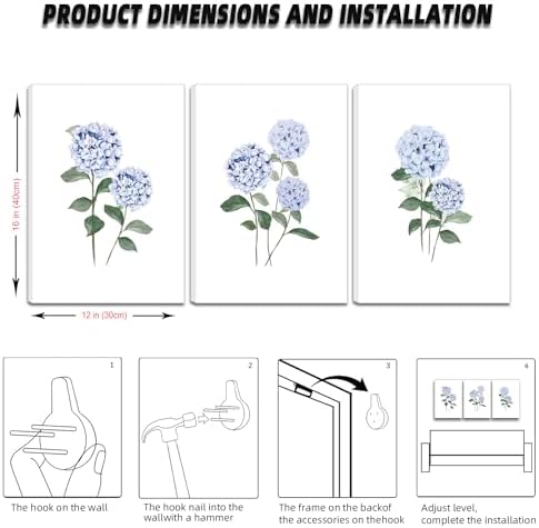 Hydrangea Wall Art Set of 3, Modern Minimalist Botanical Room Decor, - Image 6