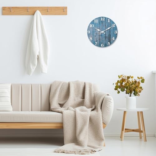 XFM Blue Wood Wall Clocks for Kitchen Decor 10 Inch - Image 4
