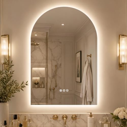 Saliwa Arched Bathroom Mirror, LED Lighted Frameless Backlight by Unknown