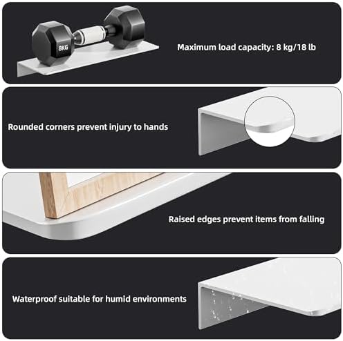 HNVNER Adhesive Wall Shelves 2 Pack, Metal Floating Shelf, Glossy White - Image 7
