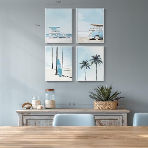 Framed Blue Coastal Beach Bathroom Canvas Wall Art Room Decor, 11x14 Inch - Image 4